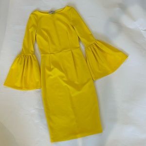 Yellow mid length dress with bell sleeves